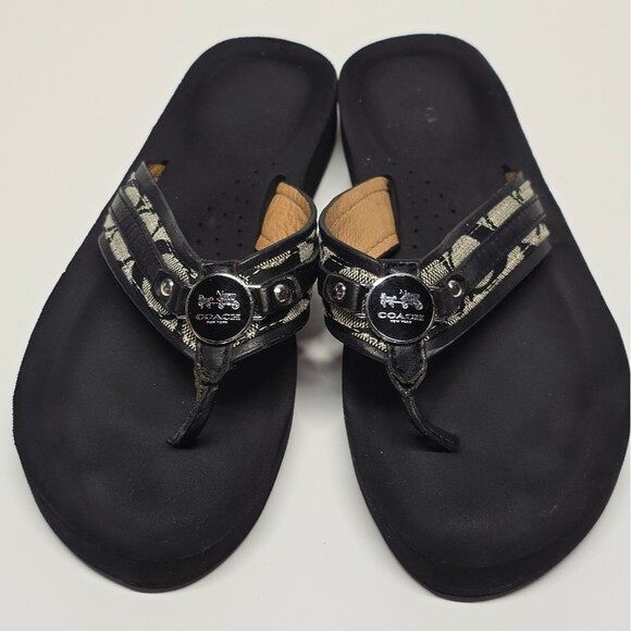 Coach Jasmine Signature Logo Black Flip Flop Thong Sandals Women's 7 - Picture 2 of 7